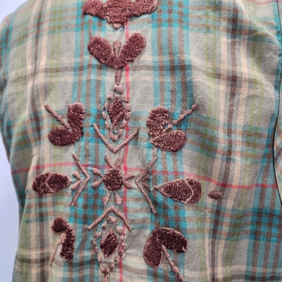 Kyla Seo Green Plaid Embroidered Open Front Sleeveless Cardigan Small EUC - Picture 9 of 13